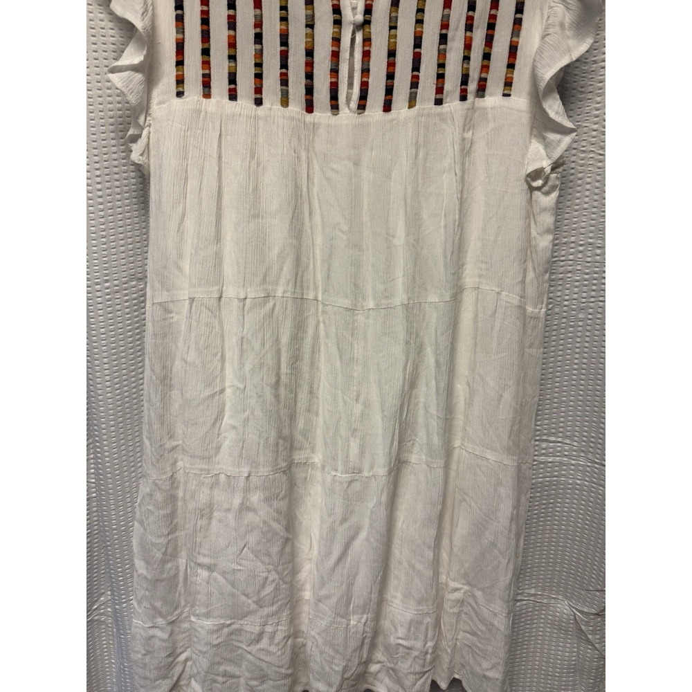 Studio West Women's White Tiered Ruffle Cap Sleeve Rayon SZ L Dress Embroidered - Picture 11 of 15
